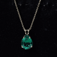 Pear Cut Lab Grown Emerald Solitaire Pendant Necklace With Chain