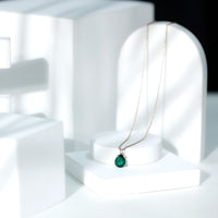 Pear Cut Lab Grown Emerald Solitaire Pendant Necklace With Chain