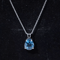 1.75 Carat London Blue Topaz Solitaire Teardrop Necklace With Chain