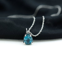 1.75 Carat London Blue Topaz Solitaire Teardrop Necklace With Chain