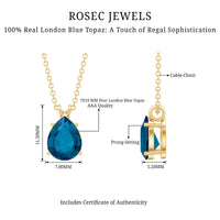 1.75 Carat London Blue Topaz Solitaire Teardrop Necklace With Chain