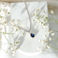 Certified 1.6 Carat Lab Grown Blue Sapphire Teardrop Necklace with Silver Chain