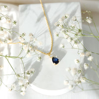 Lab Created Blue Sapphire Teardrop Necklace with Moissanite