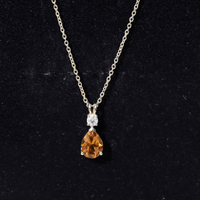 1 Carat Citrine Teardrop Pendant Necklace with Lab Grown Diamond
