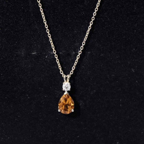 Yellow 1 carat citrine teardrop pendant necklace with lab-grown diamond from Rosec Jewels, showcasing a elegant jewelry design.