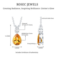 1 Carat Citrine Teardrop Pendant Necklace with Lab Grown Diamond