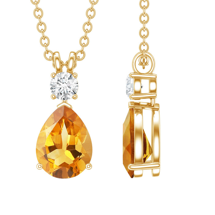 Citrine teardrop pendant necklace with lab-grown diamond from Rosec Jewels, showcasing a 1-carat gemstone and elegant design.