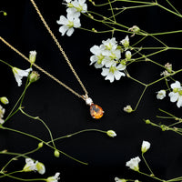1 Carat Citrine Teardrop Pendant Necklace with Lab Grown Diamond