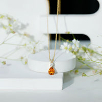 1 Carat Citrine Teardrop Pendant Necklace with Lab Grown Diamond