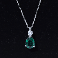 Lab Grown Emerald Teardrop Pendant with Moissanite