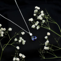 Lab Created Blue Sapphire Teardrop Pendant Necklace with Diamond