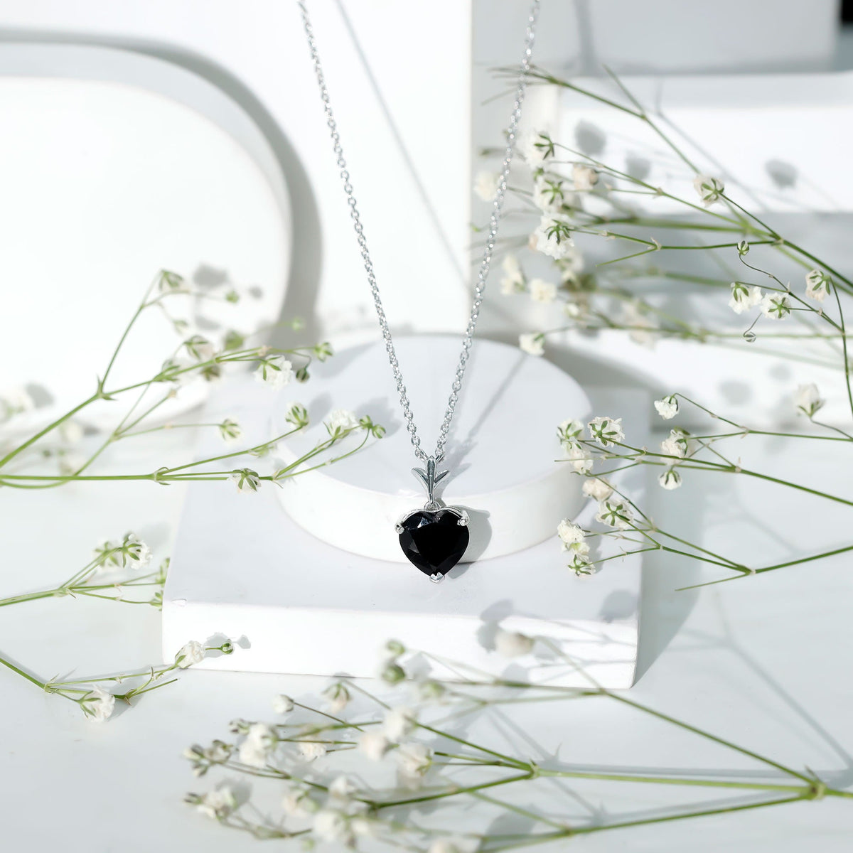 Natural Black Spinel Heart Necklace for Women