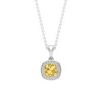 Genuine 2.2 Carat Cushion Cut Citrine and Diamond Necklace with Certificate