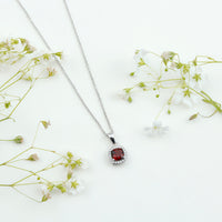 Natural 3 Carat Garnet Halo Necklace with Silver Chain