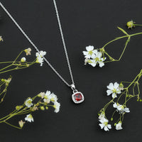 Cushion Cut Garnet and Moissanite Halo Pendant Necklace With Chain