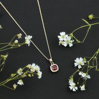 Cushion Cut Garnet and Moissanite Halo Pendant Necklace With Chain