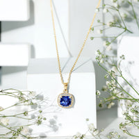2.7 Carat Cushion Cut Lab Created Blue Sapphire and Diamond Halo Pendant