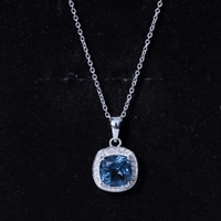 Cushion Cut 2.8 Carat London Blue Topaz Pendant with Diamond Halo