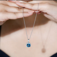 Cushion Cut 2.8 Carat London Blue Topaz Pendant with Diamond Halo