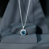 Cushion Cut 2.8 Carat London Blue Topaz Pendant with Diamond Halo
