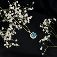 Cushion Cut 2.8 Carat London Blue Topaz Pendant with Diamond Halo