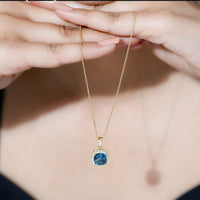 Cushion Cut 2.8 Carat London Blue Topaz Pendant with Diamond Halo