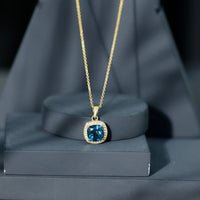 Cushion Cut 2.8 Carat London Blue Topaz Pendant with Diamond Halo