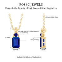 1.75 CT Lab Created Blue Sapphire Emerald Cut Pendant