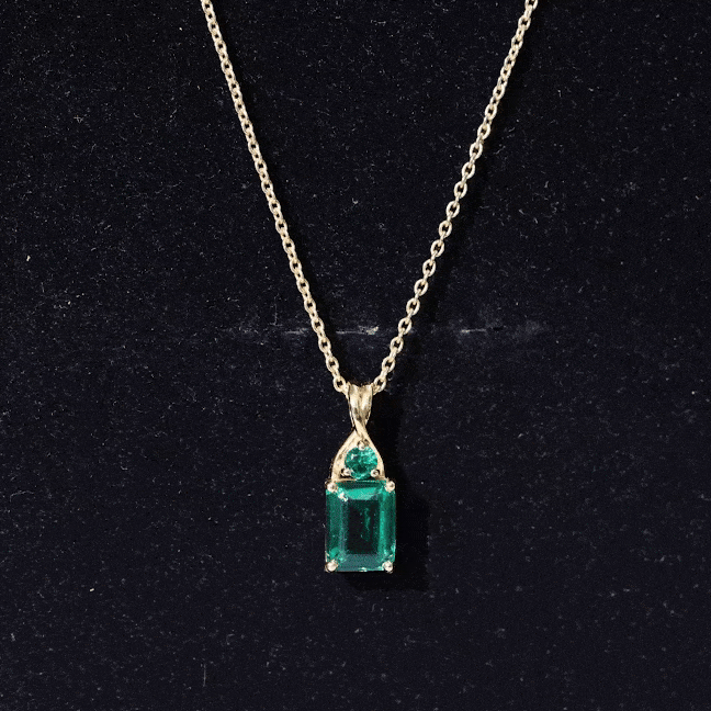 Yellow lab-created emerald solitaire pendant necklace by Rosec Jewels featuring a 1.68 carat gemstone on a delicate chain.