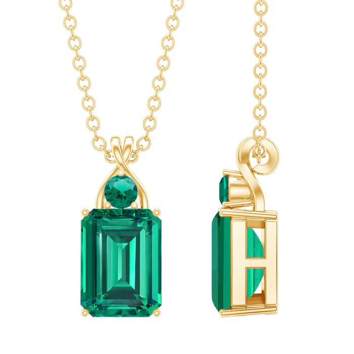 Lab-created emerald solitaire pendant necklace featuring a 1.68 carat rose gold setting by Rosec Jewels.