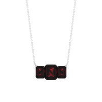 2 Carat Emerald Cut Garnet Three Stone Necklace