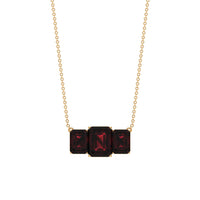 2 Carat Emerald Cut Garnet Three Stone Necklace
