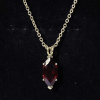 Marquise Cut 6X12 MM Real Garnet Birthstone Necklace in Gold Plated Silver