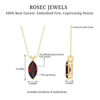 Marquise Cut 6X12 MM Real Garnet Birthstone Necklace in Gold Plated Silver