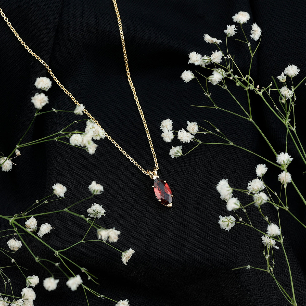 Marquise Cut 6X12 MM Real Garnet Birthstone Necklace in Gold Plated Silver