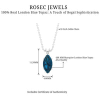0.74 Carat Marquise Cut London Blue Topaz Solitaire Pendant