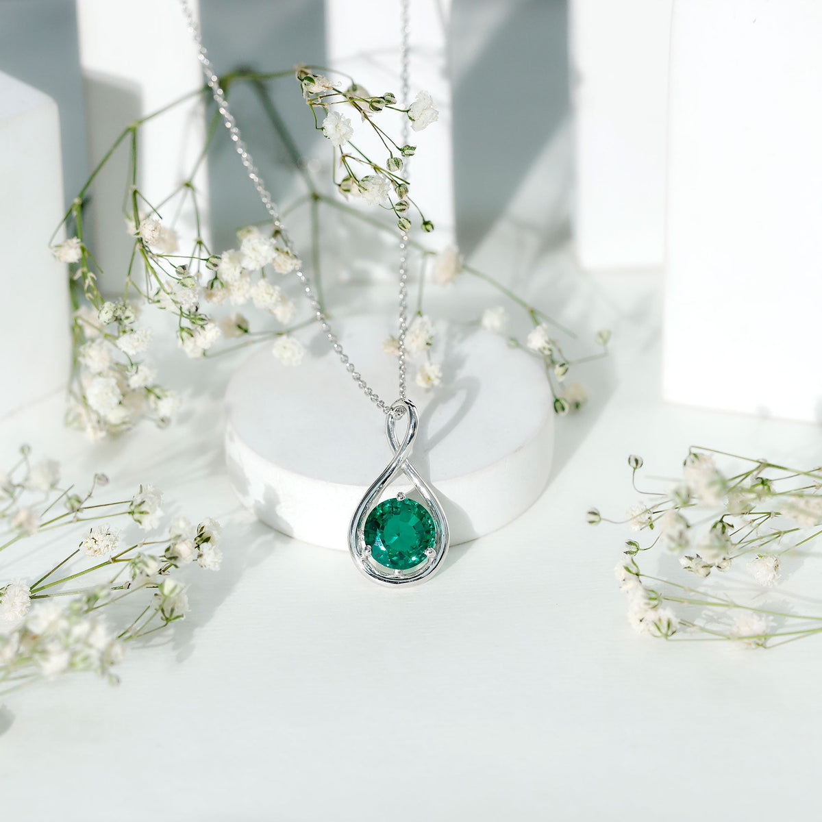 AAAA Grade 3.5 Carat Lab Created Emerald Infinity Necklace With Silver Chain