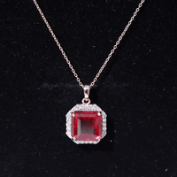4.8 Carat Asscher Cut Lab Grown Ruby Necklace With Diamond