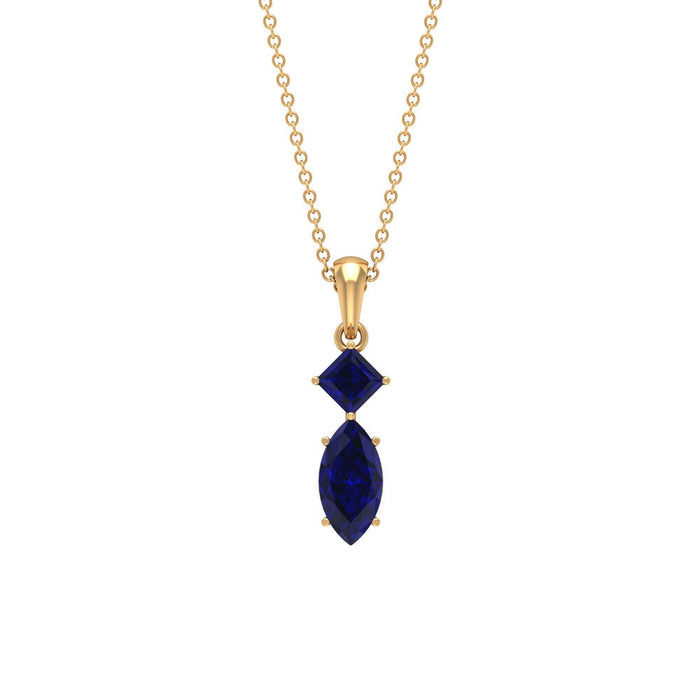 Lab-created blue sapphire two-stone pendant by Rosec Jewels featuring a certificate and elegant silver setting.