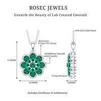 Womens Lab Grown Emerald Flower Necklace with Chain
