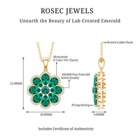 Womens Lab Grown Emerald Flower Necklace with Chain