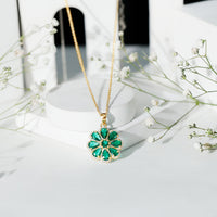 Womens Lab Grown Emerald Flower Necklace with Chain