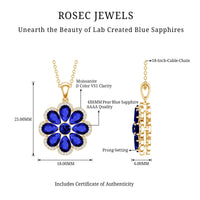Lab Created Blue Sapphire Flower Necklace with Moissanite Halo
