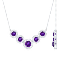 Natural Amethyst Bridal Necklace with Moissanite Halo