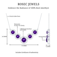 Natural Amethyst Bridal Necklace with Moissanite Halo