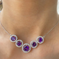 Natural Amethyst Bridal Necklace with Moissanite Halo
