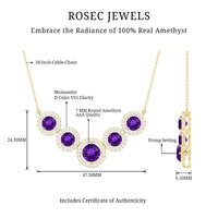 Natural Amethyst Bridal Necklace with Moissanite Halo