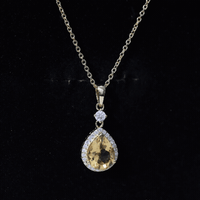 Certified 2 Carat Citrine Teardrop Pendant Necklace with Diamond Halo