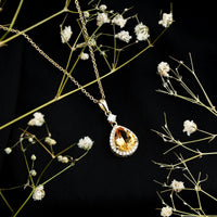 Certified 2 Carat Citrine Teardrop Pendant Necklace with Diamond Halo