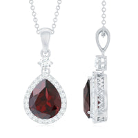 Pear Shape 4 CT Garnet Wedding Necklace with Diamond Halo